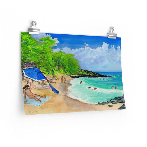 Blue Umbrella, Little Beach, Maui, HI 2018  - Premium Matte horizontal posters