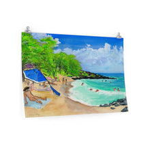 Load image into Gallery viewer, Blue Umbrella, Little Beach, Maui, HI 2018  - Premium Matte horizontal posters