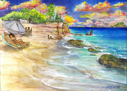 Cupecoy Lovers, Cupecoy Beach, Sint Maarten Saint Martin, Original Art Painting 10x14 inches Watercolor