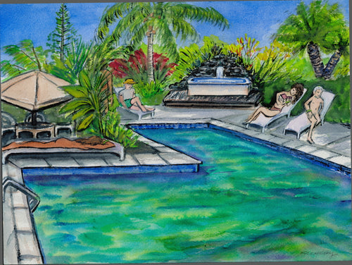 Kalani Resort, Big Island, Hawaii 2015 - Original Art Watercolor Painting 9X12 inches
