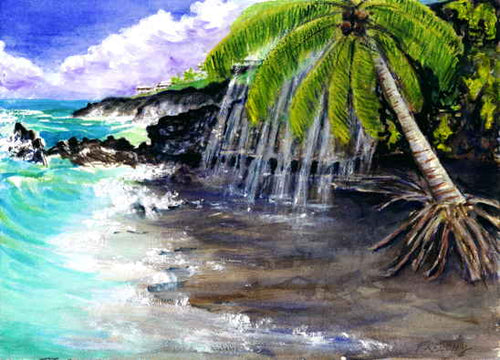 Sunbeams on Kehena Black Sand Beach, Big Island, Hawaii 2015 - Horizontal Framed Premium Gallery Wrap Canvas