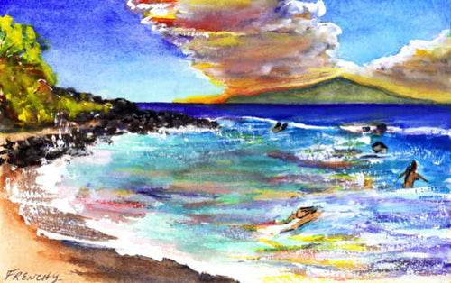 Sunset Swim Little Beach, Maui, Hawaii 2018 - Horizontal Framed Premium Gallery Wrap Canvas