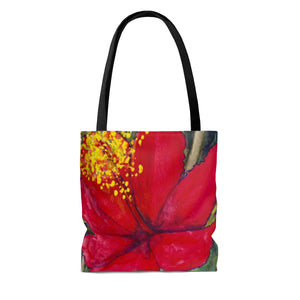 Red Hibiscus Flower - All Over Print Tote Bag