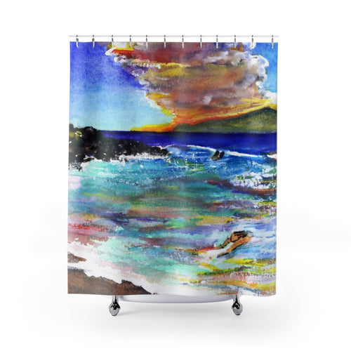 Shower Curtain - Sunset Swim, Little Beach, Maui, HI