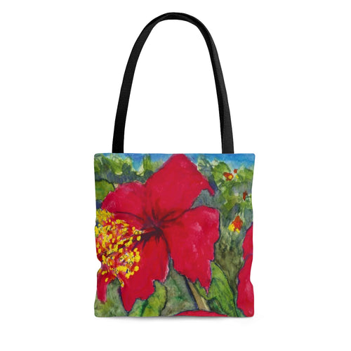 Red Hibiscus Flower - All Over Print Tote Bag