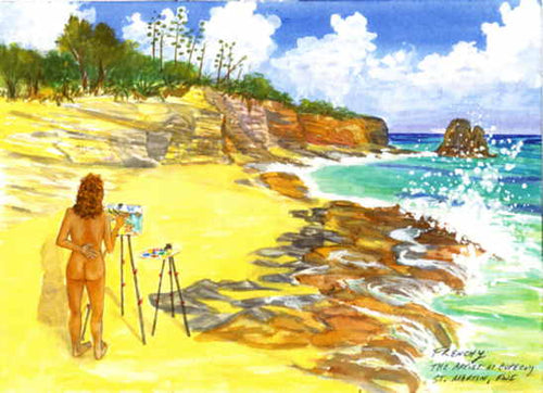 Artist at Cupecoy, Sint Maarten 2001 - Horizontal Framed Premium Gallery Wrap Canvas