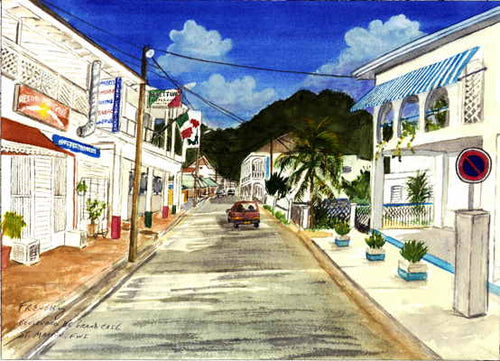 Boulevard de Grand Case, Saint Martin 2000 - Horizontal Framed Premium Gallery Wrap Canvas