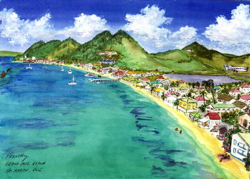 Grand Case Beach, Saint Martin 2000 - Horizontal Framed Premium Gallery Wrap Canvas