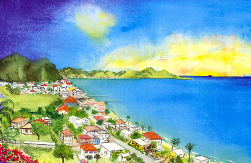 Sunset View of Grand Case from L'Espanade, Saint Martin 2003 - Horizontal Framed Premium Gallery Wrap Canvas