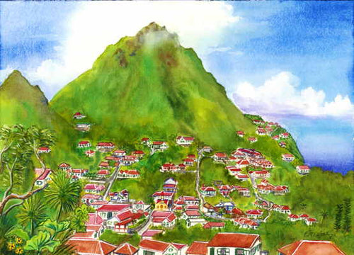 Windwardside Under Mt Scenery, Saba 2002 - Horizontal Framed Premium Gallery Wrap Canvas